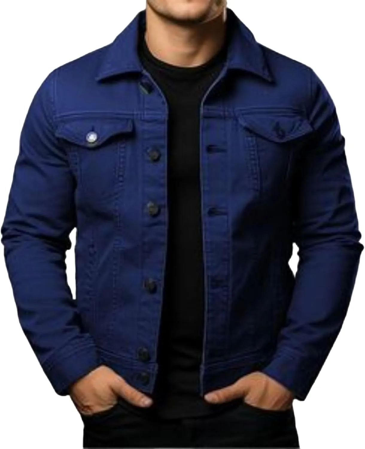 Men's Denim Jackets Casual Slim Fit Classic Jean Coats Lapel Button Long Sleeve Trucker Jean Coat with Pockets