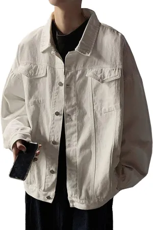 Mens Fashion Button Down Denim Jackets Cotton Casual Versatile Jean Coats Ripped Loose Cowboy Jacket