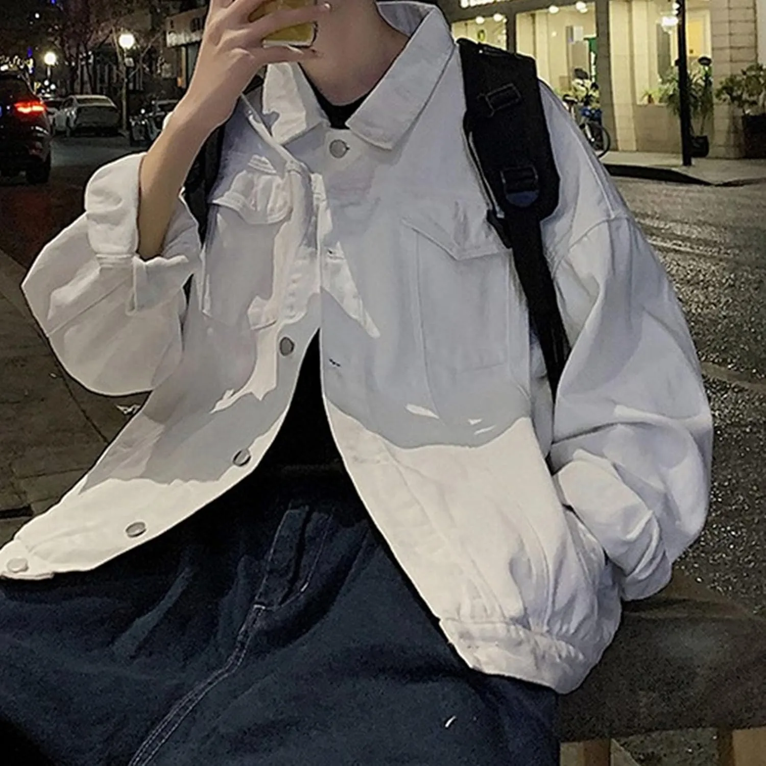Mens Fashion Button Down Denim Jackets Cotton Casual Versatile Jean Coats Ripped Loose Cowboy Jacket