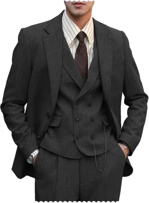 Mens Formal Tweed Wool 3 Piece Wedding Slim Fit Suit Prom Tuxedos Groomsmen