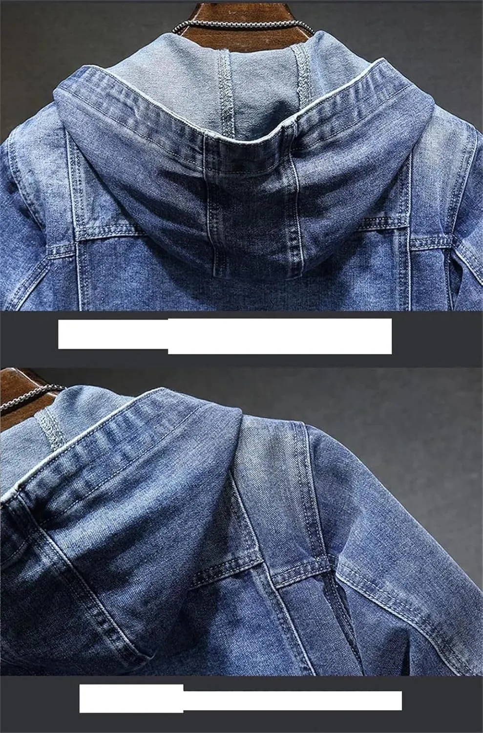 Men's Hooded Denim Jacket Long Sleeve Vintage Solid Buttons Jean Coats with Pockets