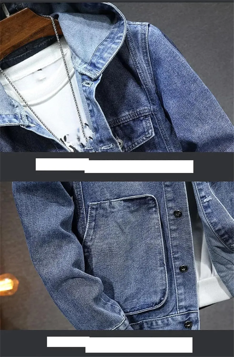 Men's Hooded Denim Jacket Long Sleeve Vintage Solid Buttons Jean Coats with Pockets