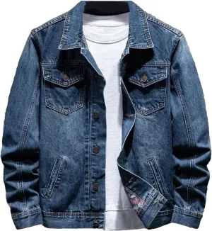 Mens Jean Coats Casual Loose Fit Button Down Denim Trucker Jacket Coat With Pockets