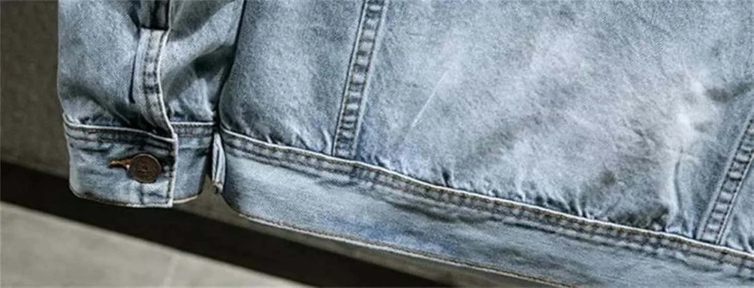 Mens Jean Coats Casual Loose Fit Button Down Denim Trucker Jacket Coat With Pockets