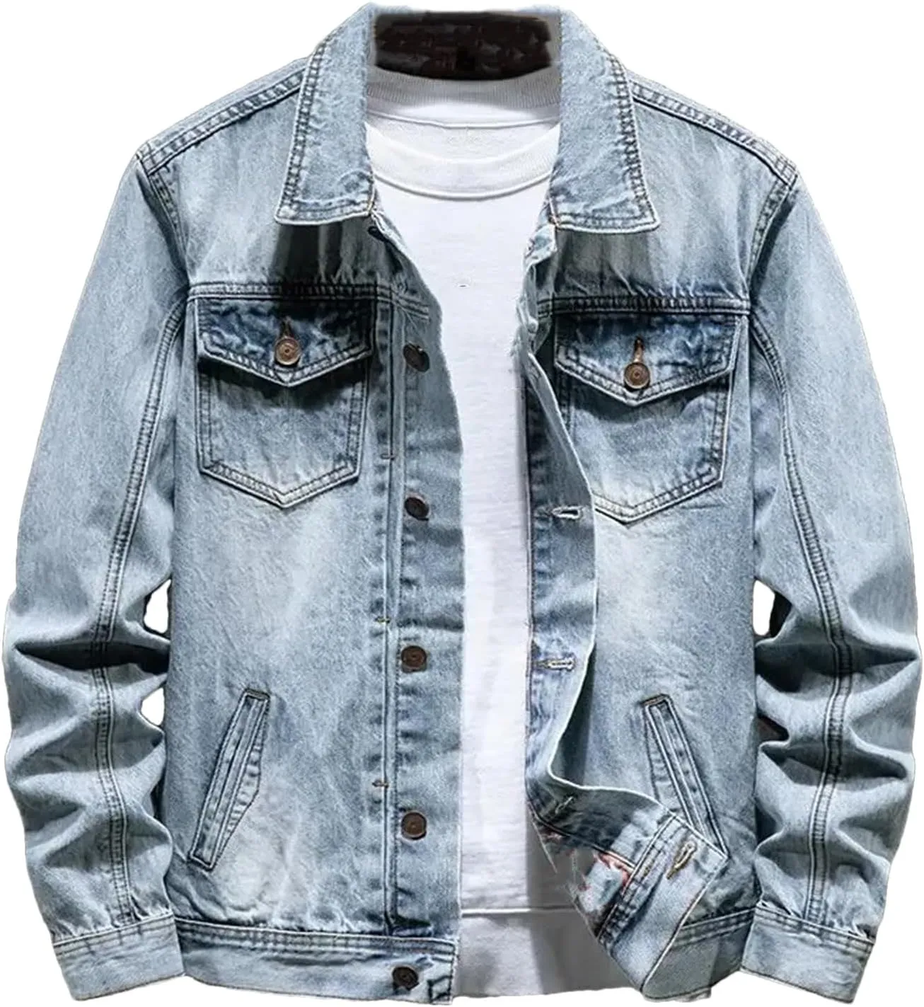 Mens Jean Coats Casual Loose Fit Button Down Denim Trucker Jacket Coat With Pockets