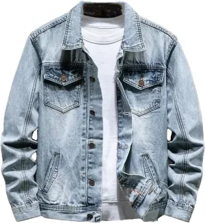 Mens Jean Coats Casual Loose Fit Button Down Denim Trucker Jacket Coat With Pockets
