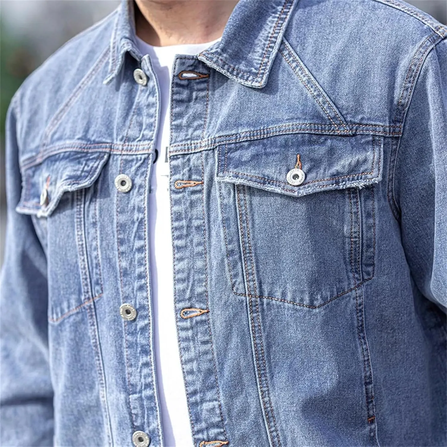 Men's Lightweight Denim Jacket Men Loose Casual Streetwear Jean Coats Classic Vintage Jean Jacket