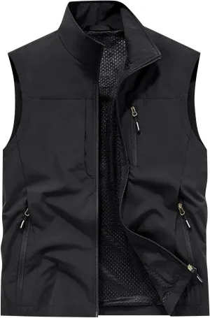 Men's Lightweight Vest Zipper Softshell Sleeveless Quick Dry Jacket Multi Pcokets Cycling Travel Hiking Running Golf