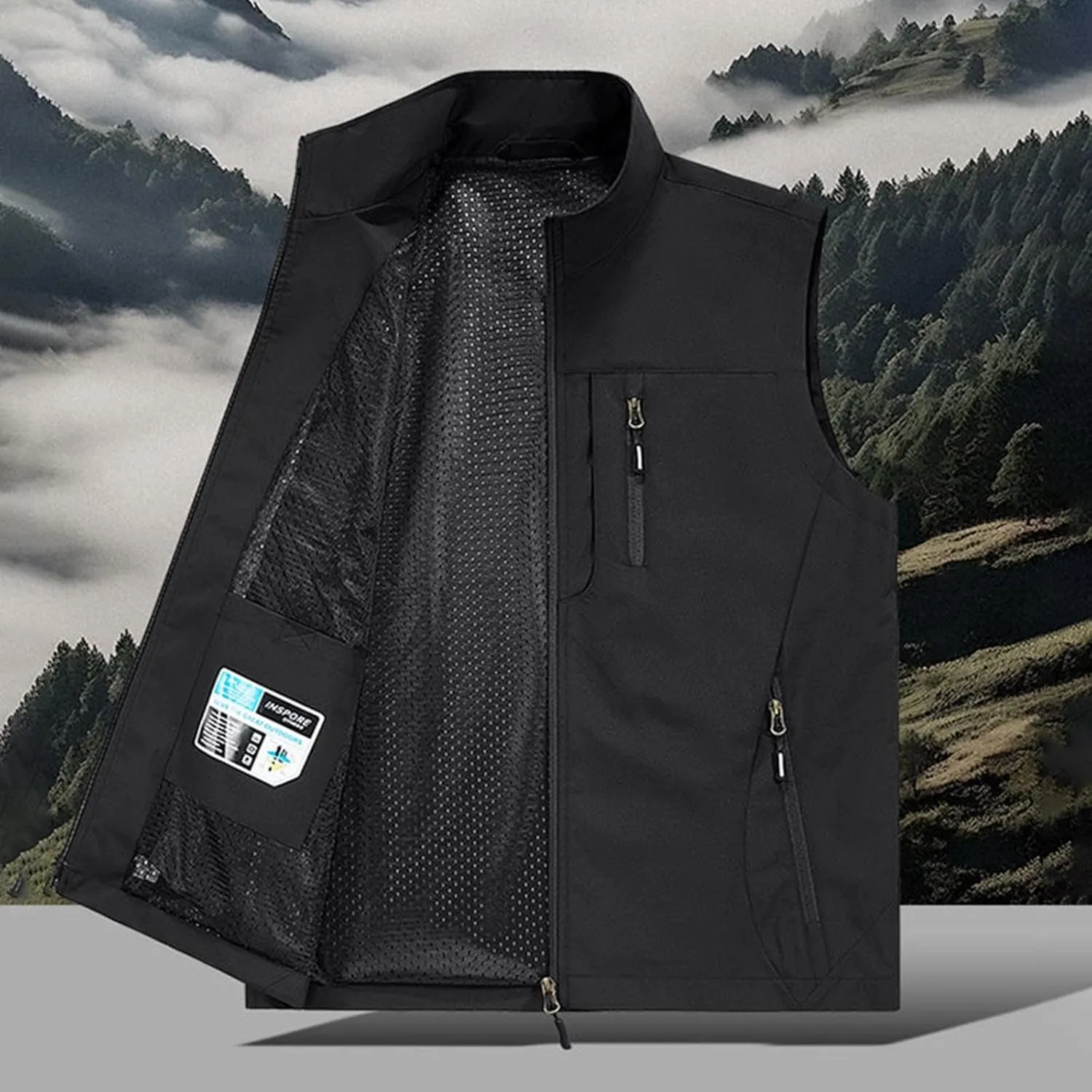 Men's Lightweight Vest Zipper Softshell Sleeveless Quick Dry Jacket Multi Pcokets Cycling Travel Hiking Running Golf