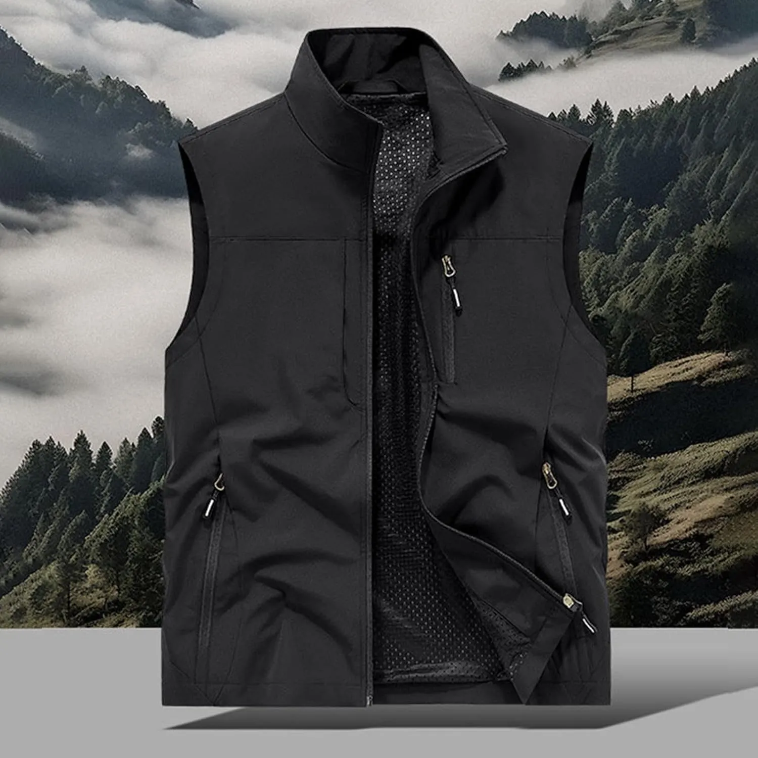 Men's Lightweight Vest Zipper Softshell Sleeveless Quick Dry Jacket Multi Pcokets Cycling Travel Hiking Running Golf