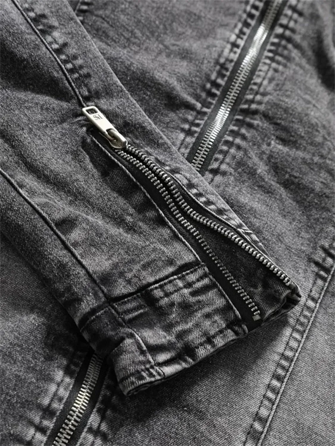 Men's Motorcycle Denim Jacket Retro Zippers Stand Collar Jean Coats Cotton Slim Fit Biker Outerwear