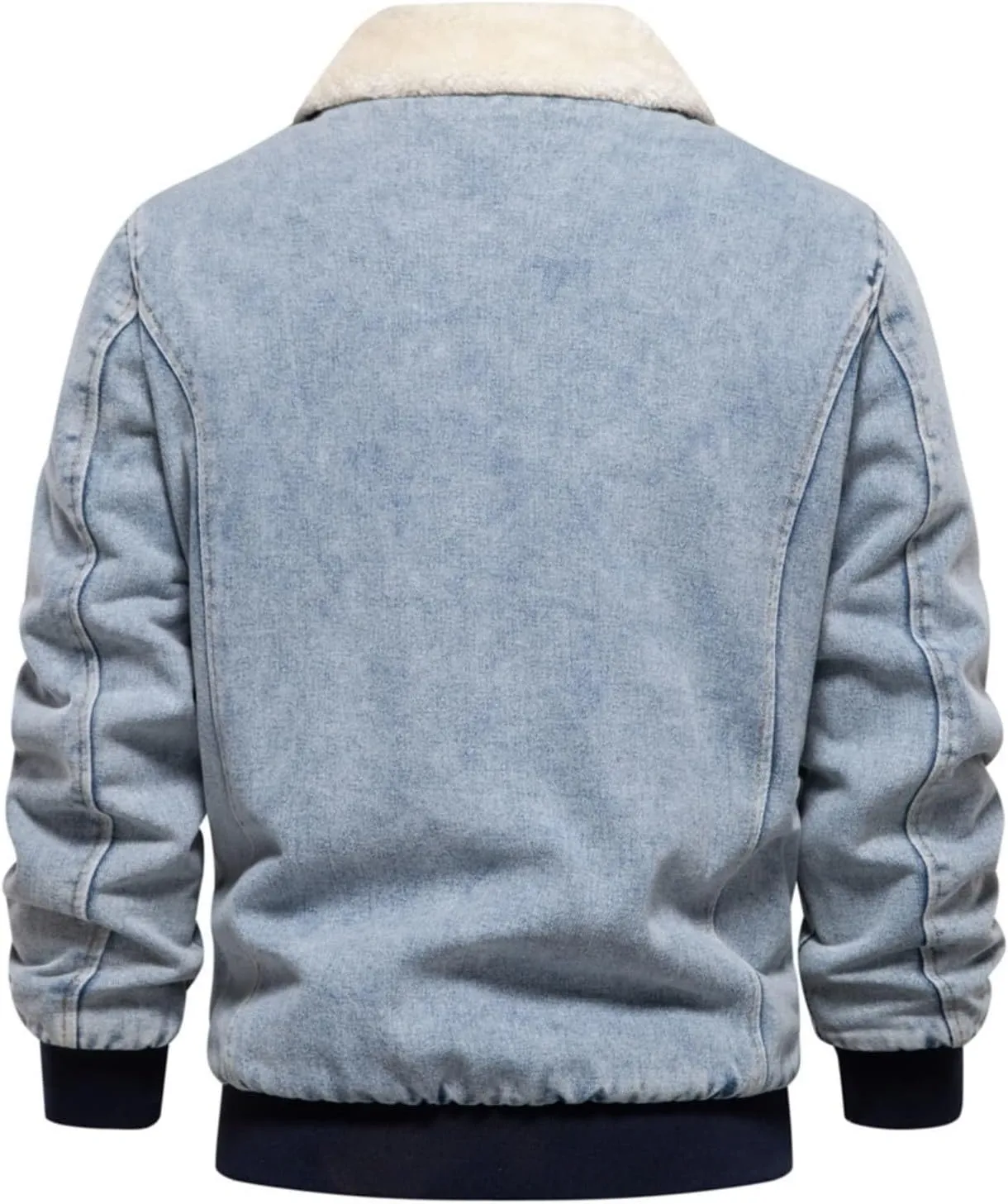 Men's Sherpa Fleece Lined Denim Jacket Warm Winter Zip Up Lapel Trucker Jackets Vintage Distressed Cowboy Jean Coats