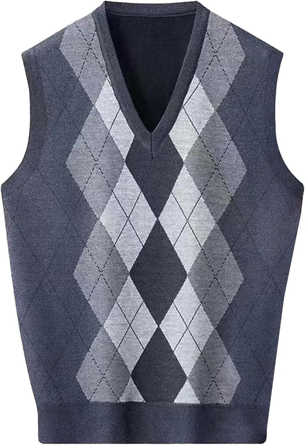 Mens V Neck Knitwear Vest Argyle Sweater Sleeveless Vests Lightweight Cotton Pullover Waistcoats