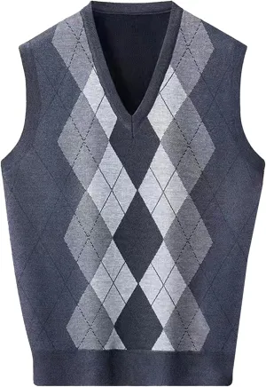 Mens V Neck Knitwear Vest Argyle Sweater Sleeveless Vests Lightweight Cotton Pullover Waistcoats