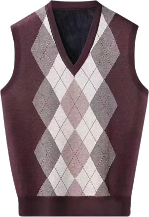 Mens V Neck Knitwear Vest Argyle Sweater Sleeveless Vests Lightweight Cotton Pullover Waistcoats