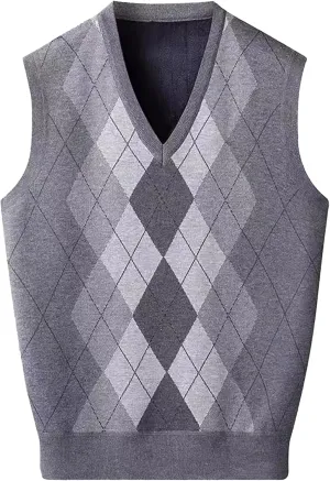 Mens V Neck Knitwear Vest Argyle Sweater Sleeveless Vests Lightweight Cotton Pullover Waistcoats