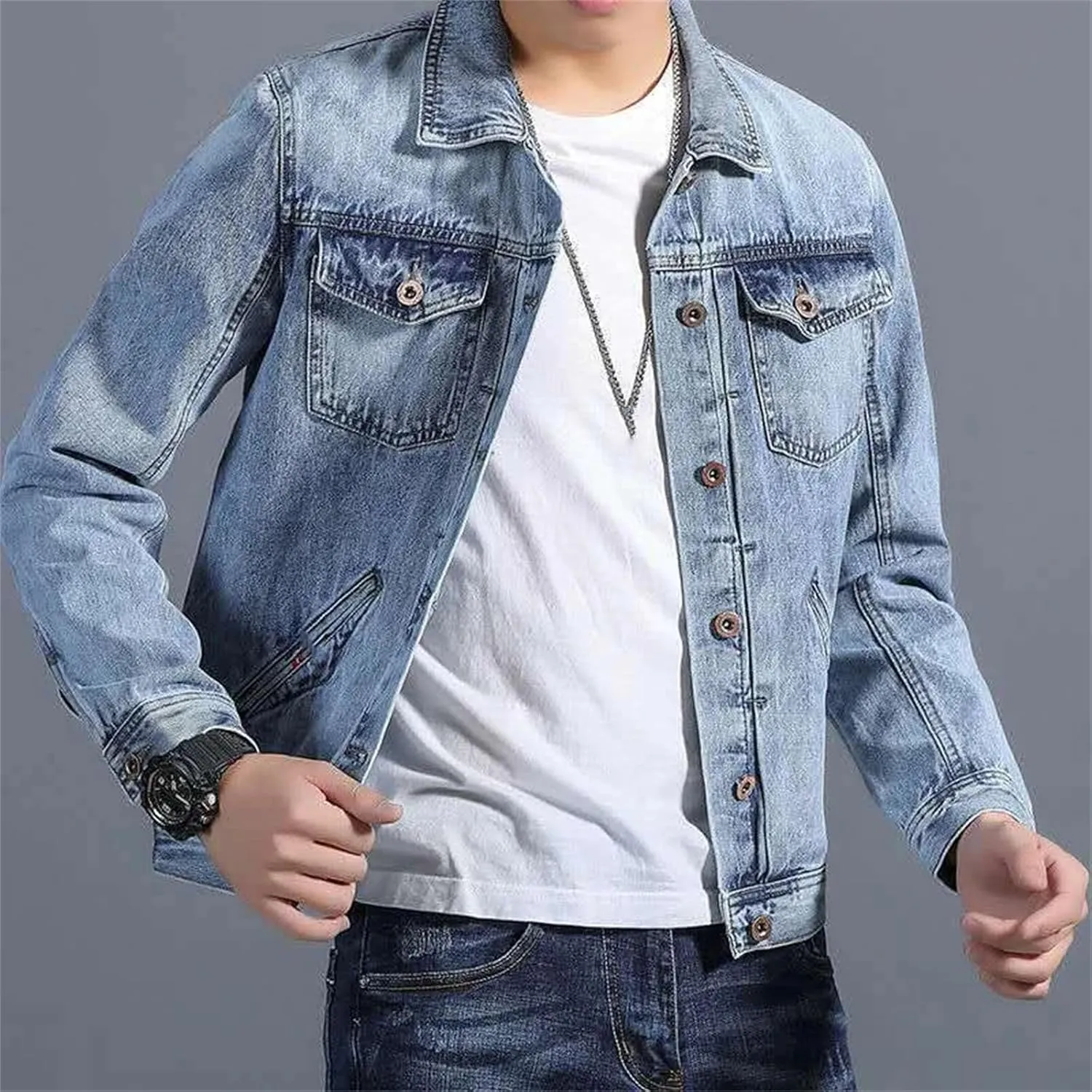 Men's Vintage Washed Denim Jacket Men Lightweight Sport Jean Coats For Men Casual Trucker Jacket Outwear