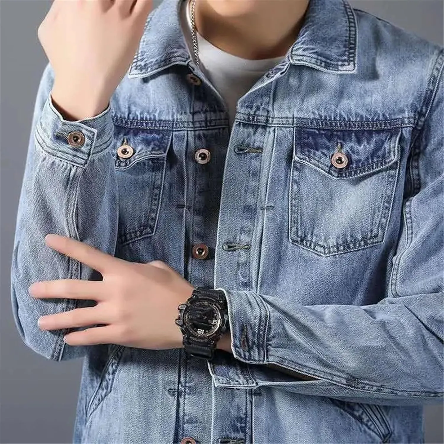 Men's Vintage Washed Denim Jacket Men Lightweight Sport Jean Coats For Men Casual Trucker Jacket Outwear