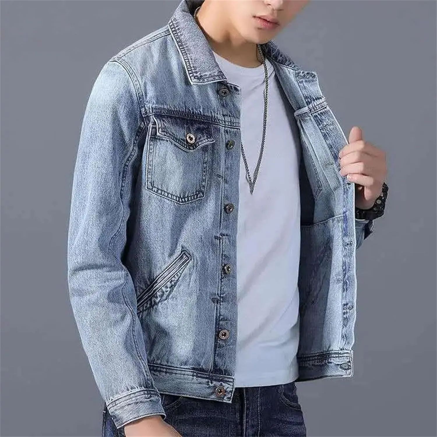 Men's Vintage Washed Denim Jacket Men Lightweight Sport Jean Coats For Men Casual Trucker Jacket Outwear