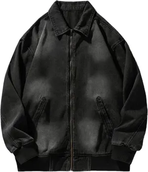 Men's Vintage Washed Denim Jacket Men Spring Causal Oversized Jean Coats Sport Outerwear With Zipper