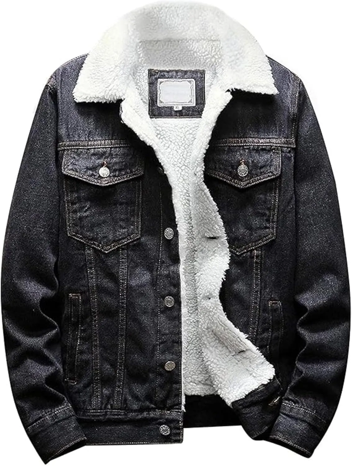 Men's Winter Sherpa Cotton Denim Jacket Windbreaker Denim Trucker Jackets Fleece Lined Thicken Jean Coats