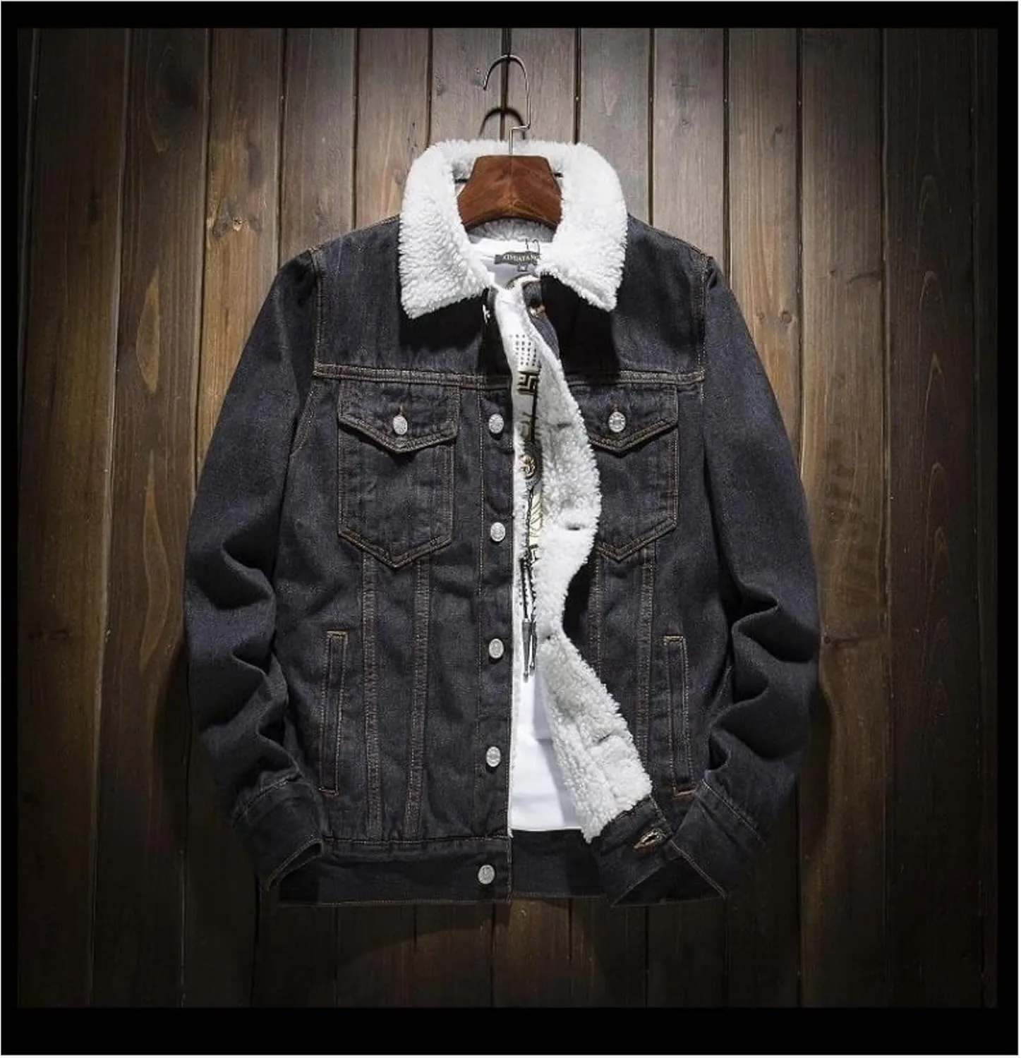 Men's Winter Sherpa Cotton Denim Jacket Windbreaker Denim Trucker Jackets Fleece Lined Thicken Jean Coats