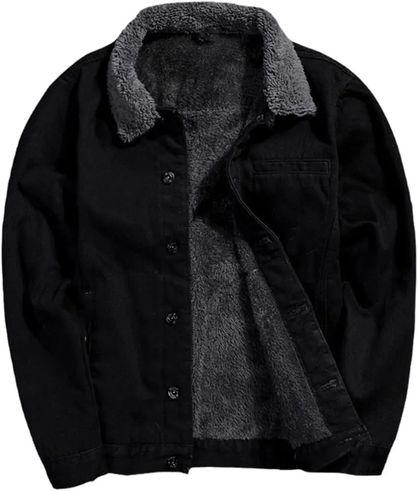 Men's Winter Warm Jean Coats Fleece Lined Thicken Thermal Denim Trucker Jacket Outerwear Plus Size