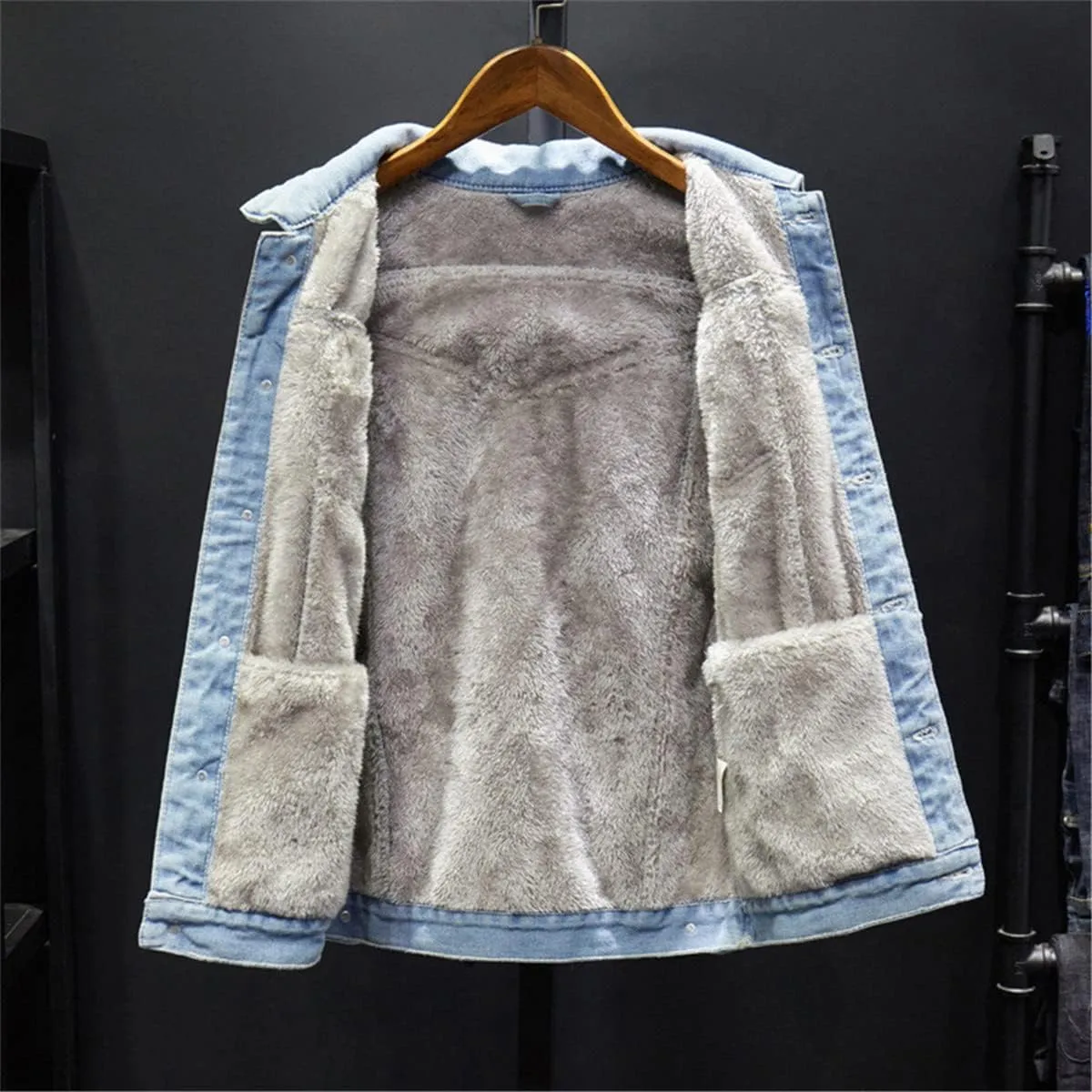 Men's Winter Warm Jean Coats Fleece Lined Thicken Thermal Denim Trucker Jacket Outerwear Plus Size