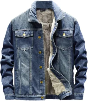 Men's Winter Warm Jean Coats Fleece Lined Thicken Thermal Denim Trucker Jacket Outerwear Plus Size