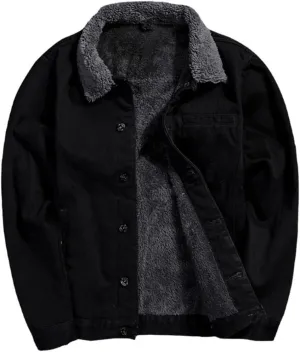 Men's Winter Warm Jean Coats Fleece Lined Thicken Thermal Denim Trucker Jacket Outerwear Plus Size