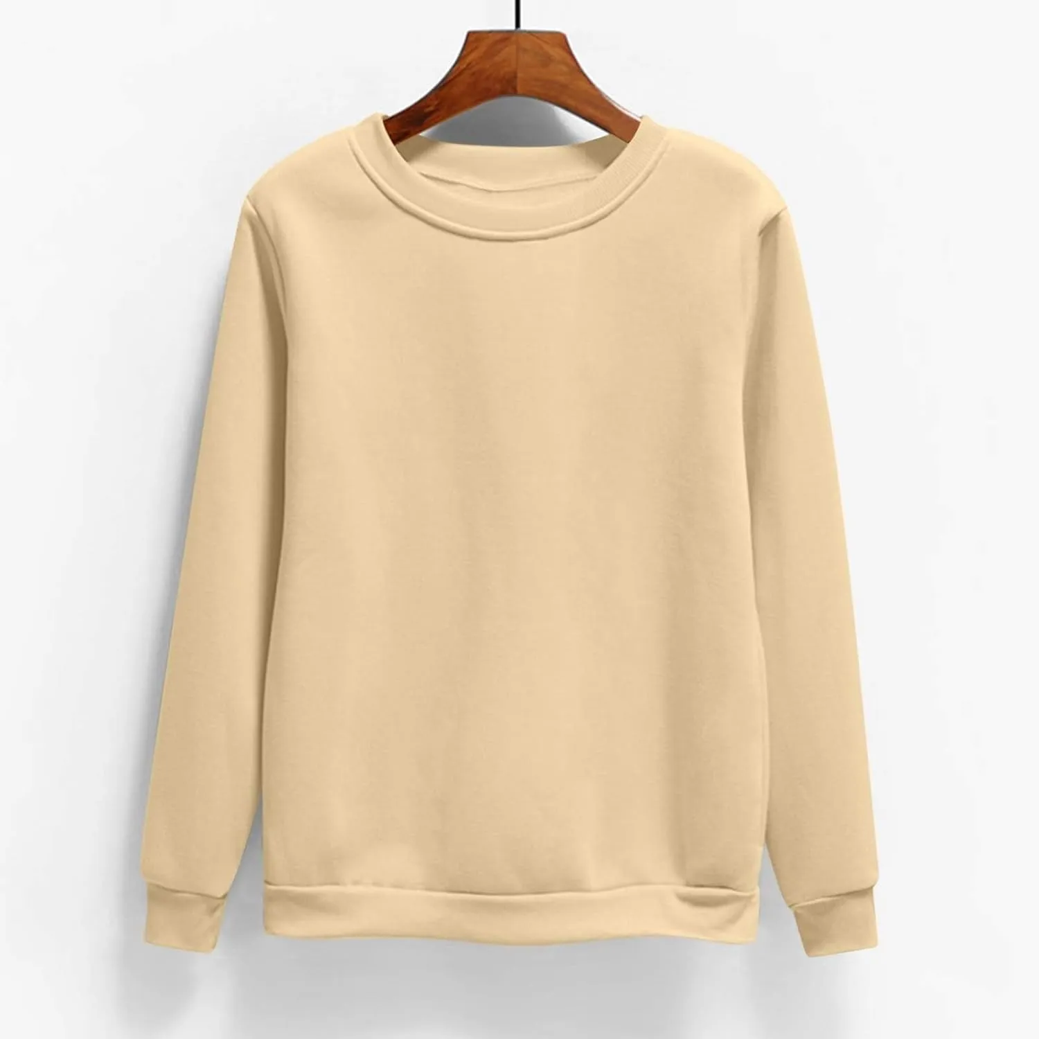 Miyaomn Women's Fleece Lined Sweatshirts Casual Solid Color Crewneck Pullover 2024 Fall Fashion Long Sleeve Warm Sweater Tops