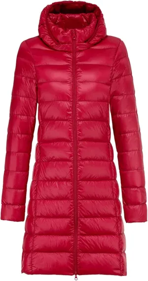 Mmoneyake Long Down Coats for Women Packable Ultralight Puffer Jacket Water-Resistant Hooded Puffer Coat with Removable Hood