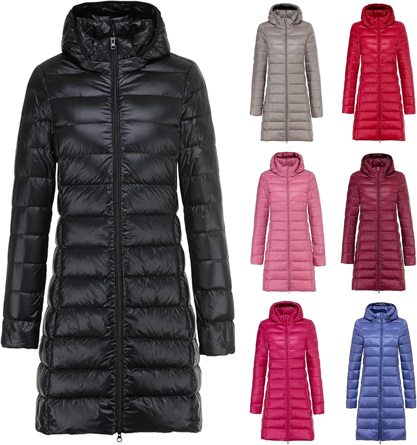 Mmoneyake Long Down Coats for Women Packable Ultralight Puffer Jacket Water-Resistant Hooded Puffer Coat with Removable Hood