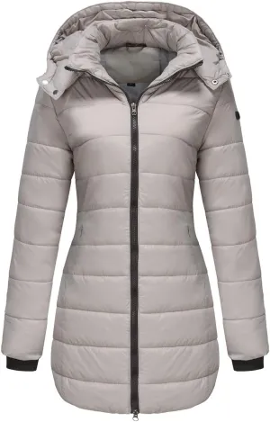 Mmoneyake Winter Jacket for Women Lightweight Water-Resistant Hooded Puffer Coat Zip Down Jacket Parka with Detachable Hood