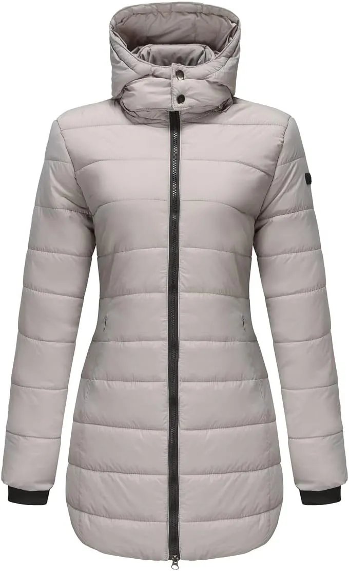 Mmoneyake Winter Jacket for Women Lightweight Water-Resistant Hooded Puffer Coat Zip Down Jacket Parka with Detachable Hood
