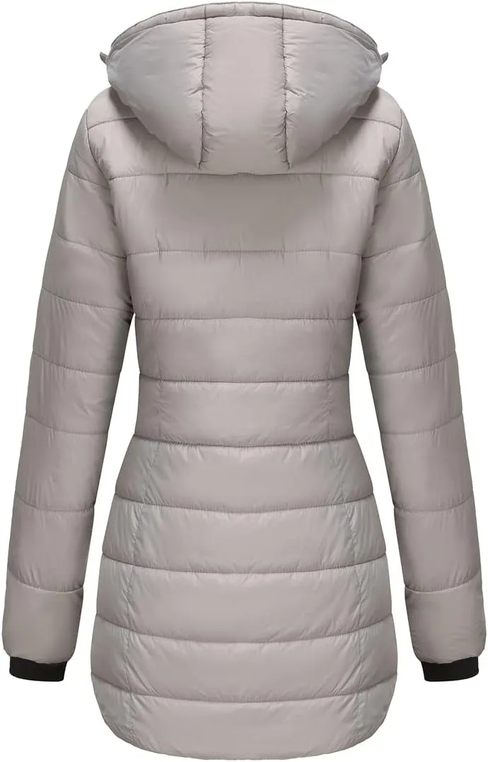 Mmoneyake Winter Jacket for Women Lightweight Water-Resistant Hooded Puffer Coat Zip Down Jacket Parka with Detachable Hood