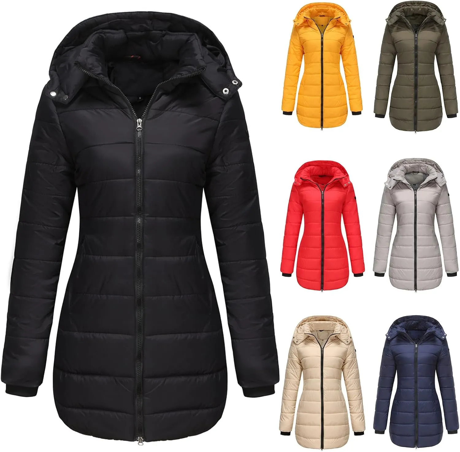 Mmoneyake Winter Jacket for Women Lightweight Water-Resistant Hooded Puffer Coat Zip Down Jacket Parka with Detachable Hood