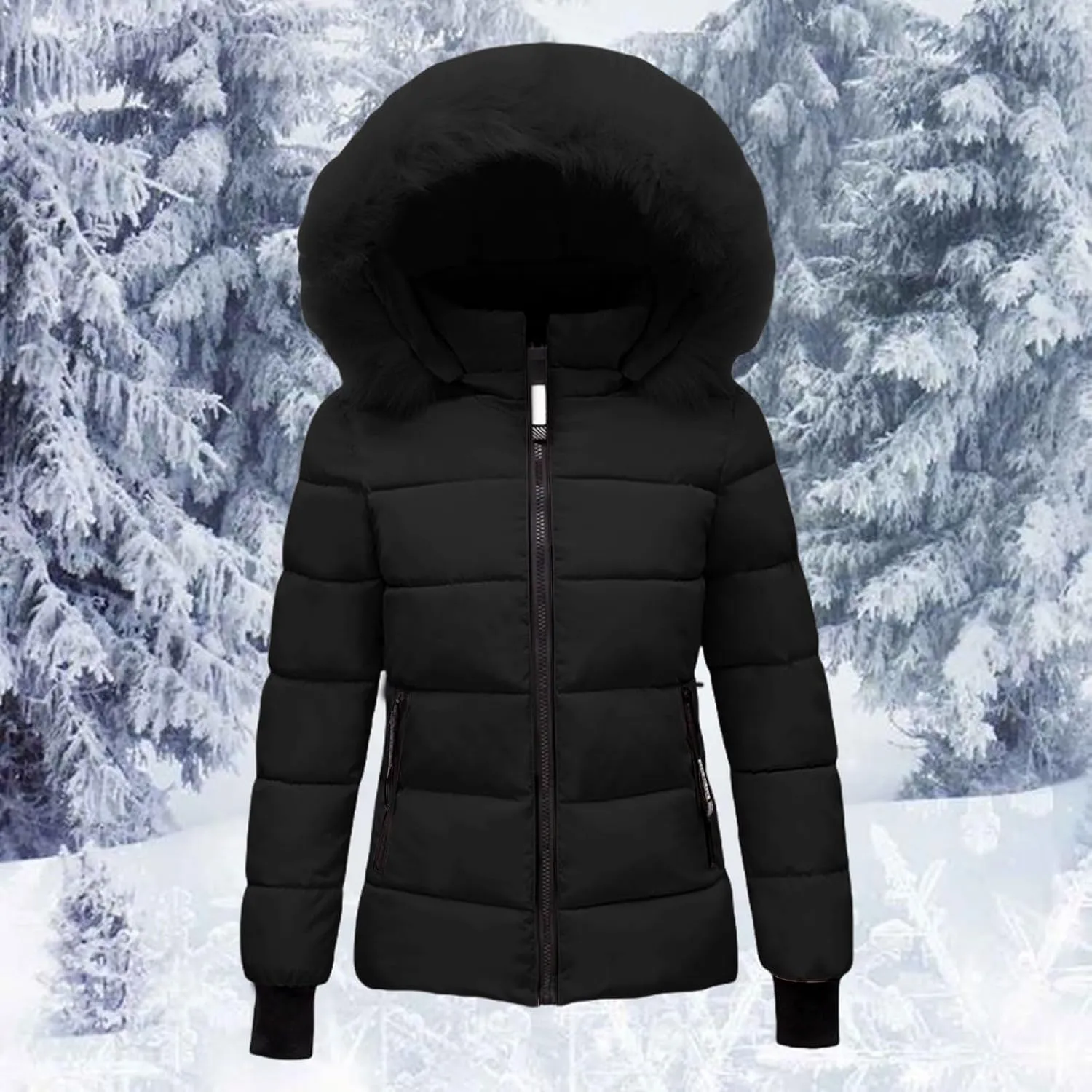Mmoneyake Women's Winter Windproof Warm Down Coats Thicken Hooded Fashions Puffer Jacket Short Coat Parka with Faux Fur Hood