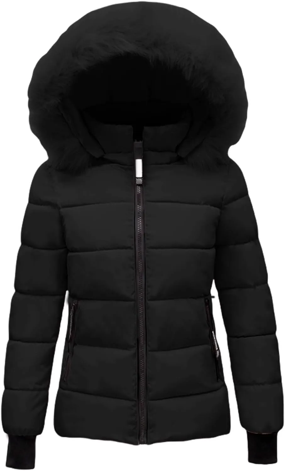 Mmoneyake Women's Winter Windproof Warm Down Coats Thicken Hooded Fashions Puffer Jacket Short Coat Parka with Faux Fur Hood