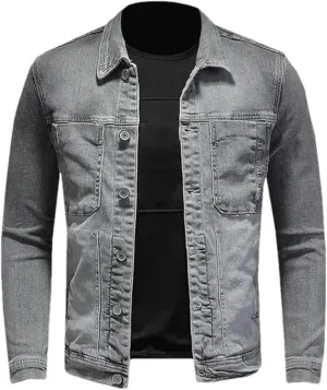 Mnjyihy Men Bomber Denim Jacket Jean Coats Classic Lapel Motorcycle Cotton Slim Fit Trucker Coat