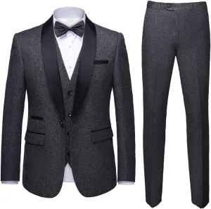 MY'S Mens 3-Piece Suit Shawl Lapel One Button Tuxedo Slim Fit Dinner Jacket Vest Pants & Tie Set