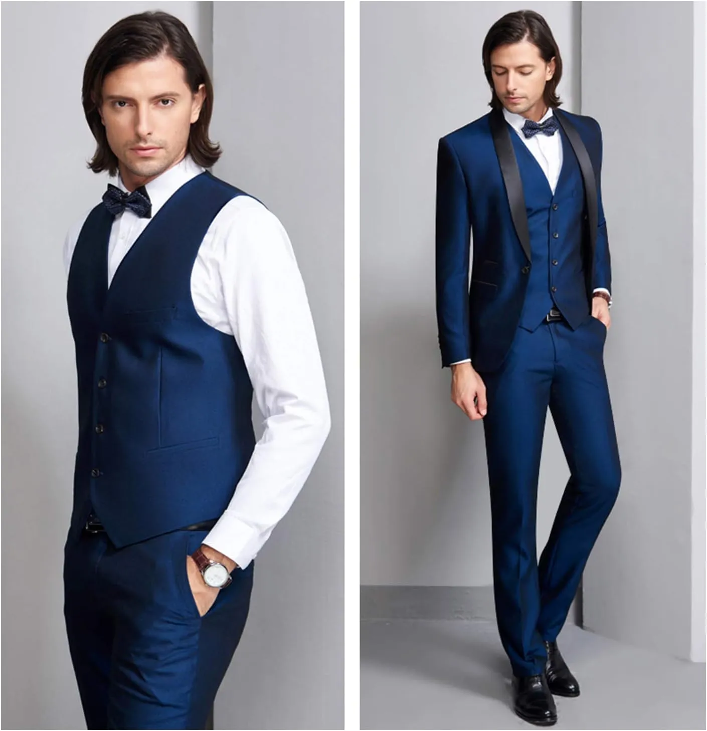 MY'S Mens 3-Piece Suit Shawl Lapel One Button Tuxedo Winter Fabric Slim Fit Dinner Jacket Vest Pants & Tie Set