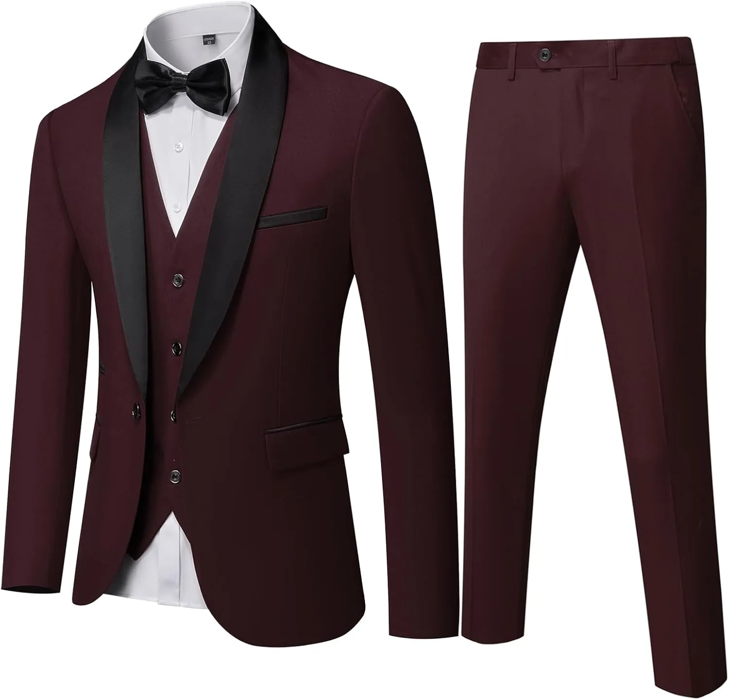 MY'S Mens 3-Piece Suit Shawl Lapel One Button Tuxedo Winter Fabric Slim Fit Dinner Jacket Vest Pants & Tie Set