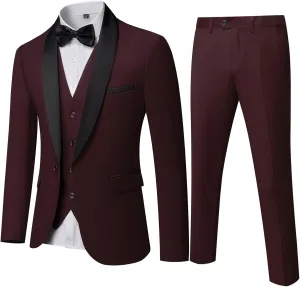 MY'S Mens 3-Piece Suit Shawl Lapel One Button Tuxedo Winter Fabric Slim Fit Dinner Jacket Vest Pants & Tie Set