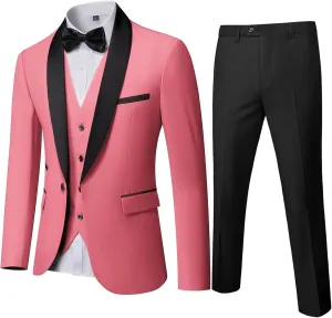 MY'S Mens 3-Piece Suit Shawl Lapel One Button Tuxedo Winter Fabric Slim Fit Dinner Jacket Vest Pants & Tie Set