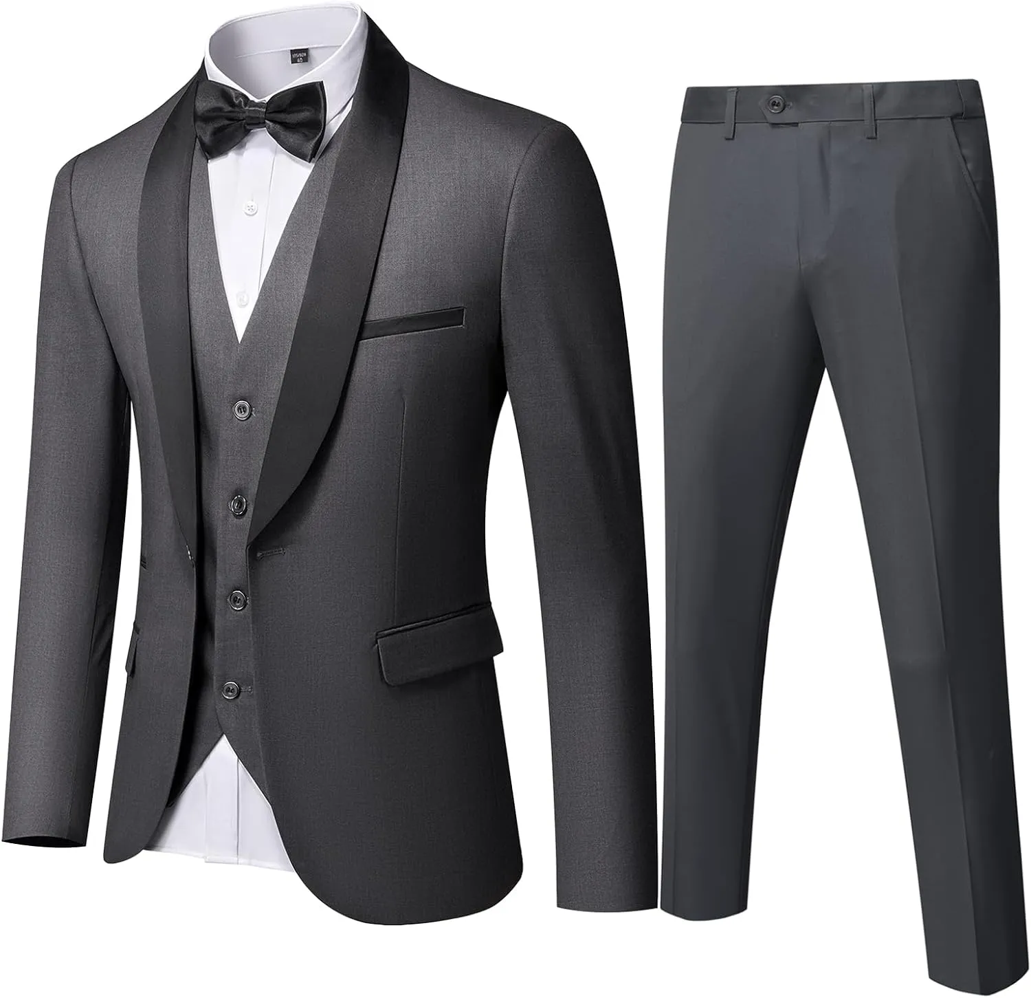 MY'S Mens 3-Piece Suit Shawl Lapel One Button Tuxedo Winter Fabric Slim Fit Dinner Jacket Vest Pants & Tie Set