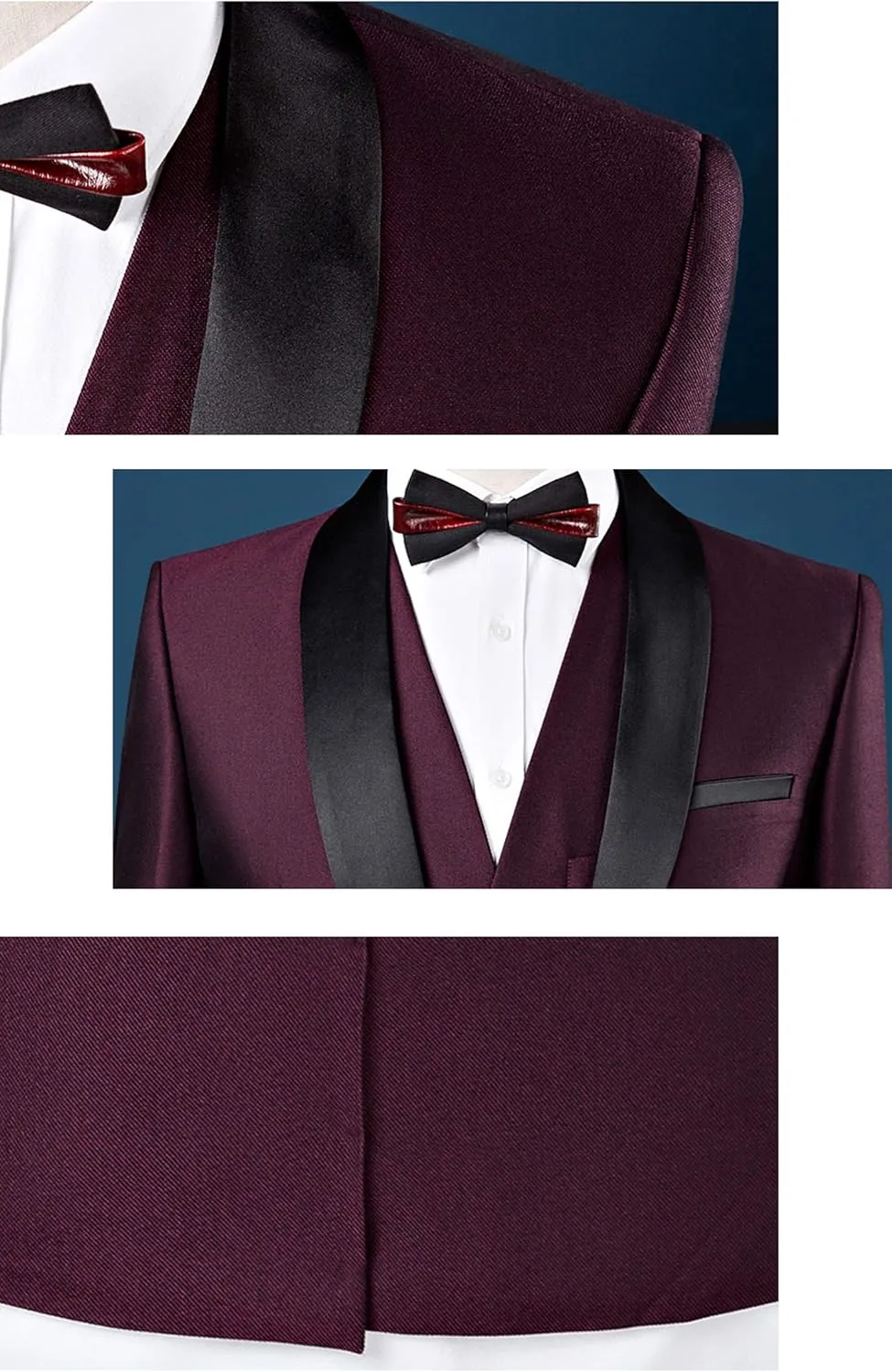 MY'S Mens 3-Piece Suit Shawl Lapel One Button Tuxedo Winter Fabric Slim Fit Dinner Jacket Vest Pants & Tie Set