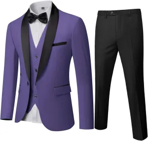 MY'S Mens 3-Piece Suit Shawl Lapel One Button Tuxedo Winter Fabric Slim Fit Dinner Jacket Vest Pants & Tie Set
