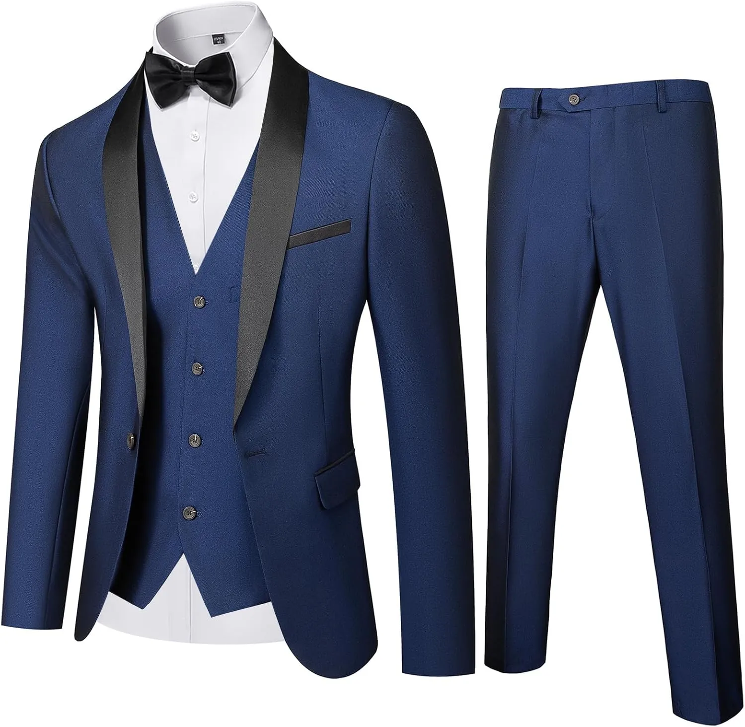 MY'S Mens 3-Piece Suit Shawl Lapel One Button Tuxedo Winter Fabric Slim Fit Dinner Jacket Vest Pants & Tie Set