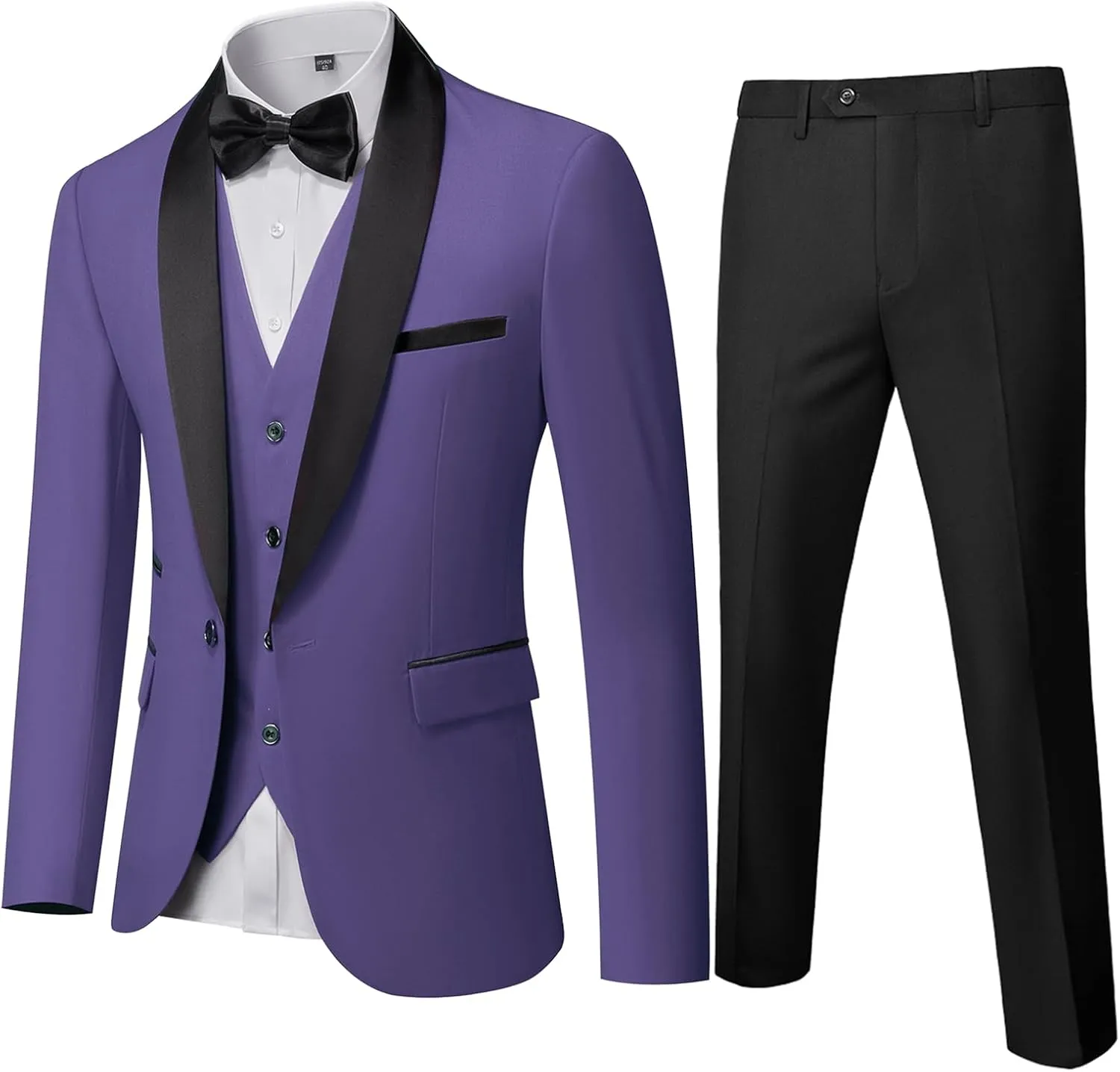MY'S Mens 3-Piece Suit Shawl Lapel One Button Tuxedo Winter Fabric Slim Fit Dinner Jacket Vest Pants & Tie Set